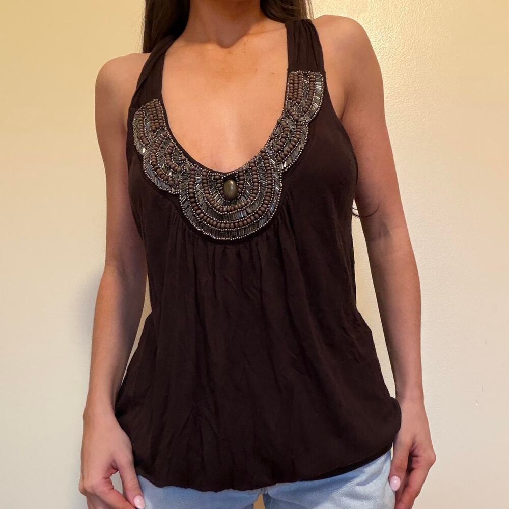Vintage beaded top gorgeous chocolate